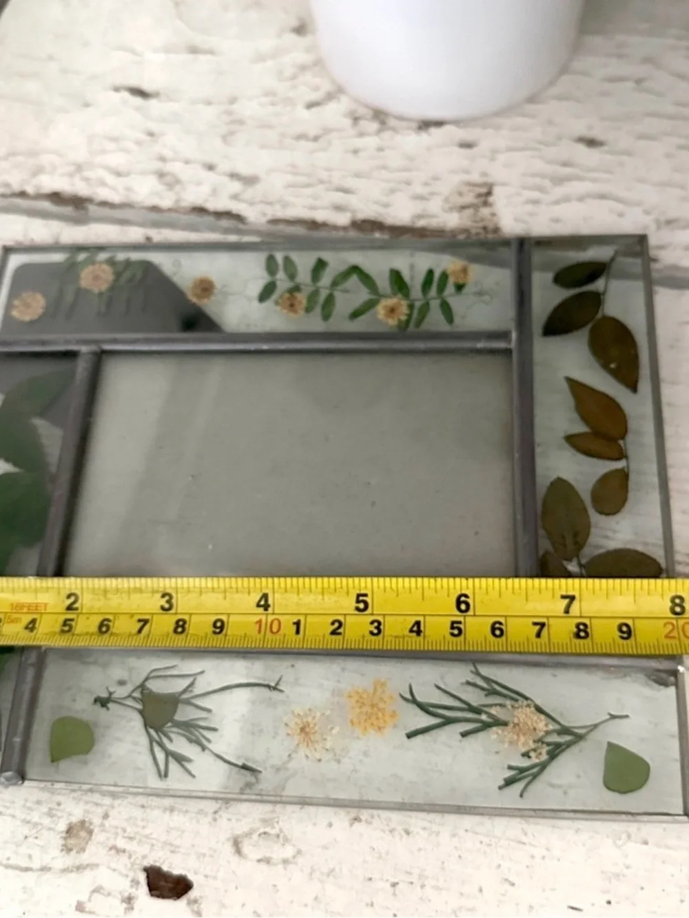 Vintage Dried Pressed Leaves Flowers Glass Picture Photo Frame for 3.5x5” Pic